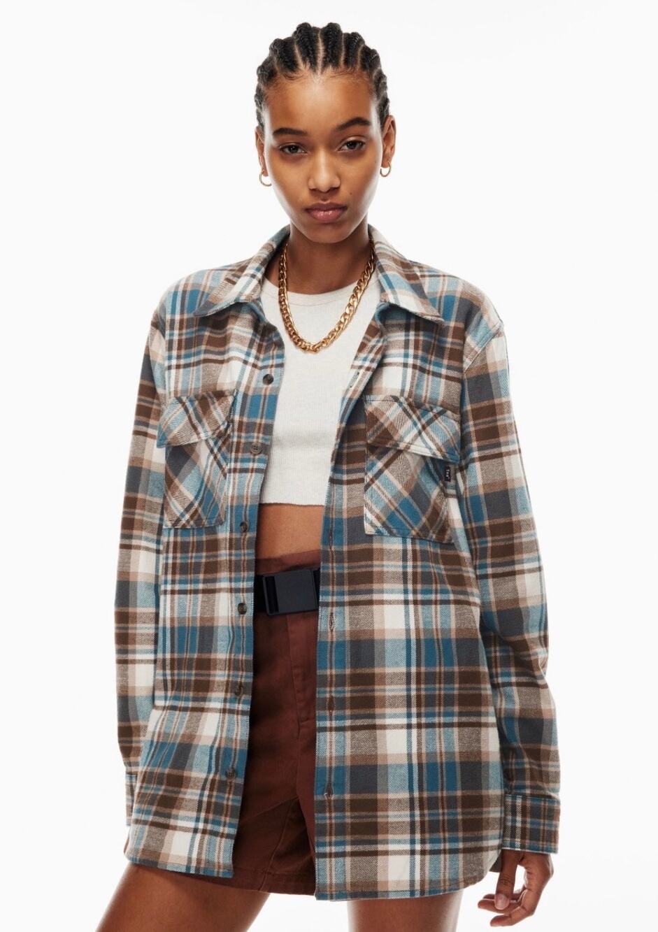 Aritzia TNA Oversized Flannel Plaid Jacket Shirt Size M Grunge Lumberjack NEW